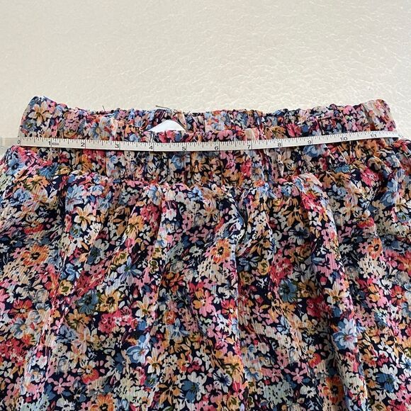 NOBO Pull On Asymmetrical Skirt Navy Blue Pink Ditsy Floral Ruffle - Picture 7 of 12